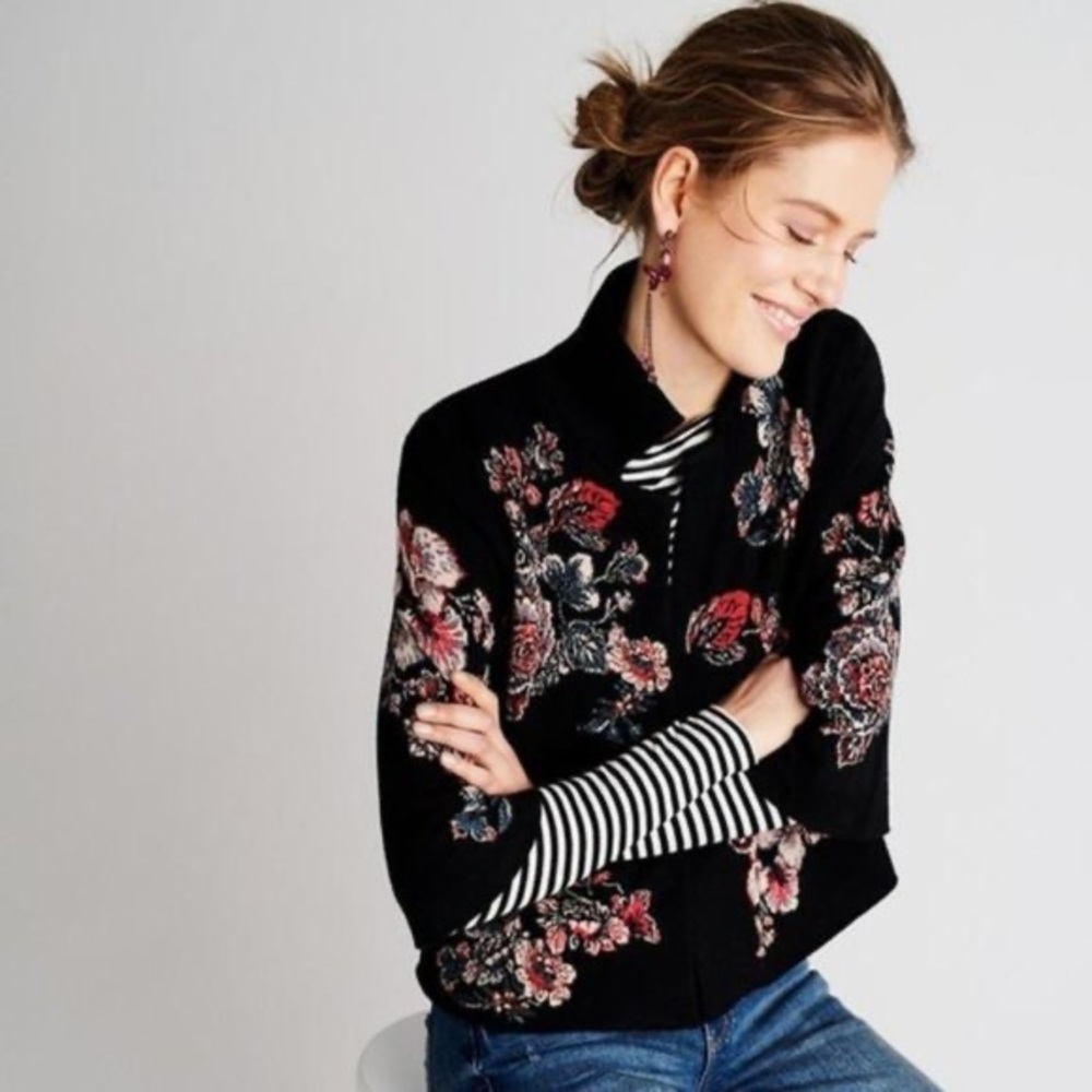 Anthropologie Black Floral Sweater
